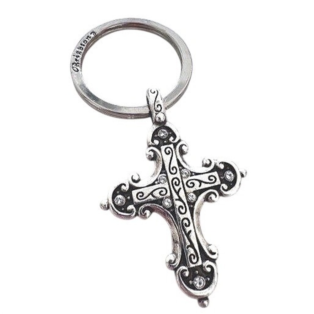 Brighton Silver Tone Divinity Cross Key Fob Ornate Scrollwork Keychain Charm
